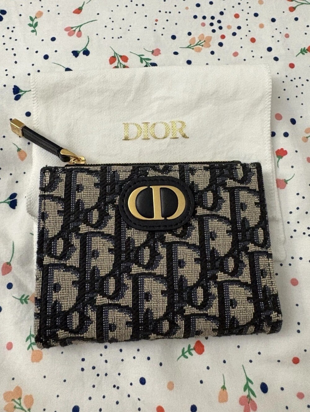 Dior Black & Beige Monogram Card Casewith Gold CD Plaque